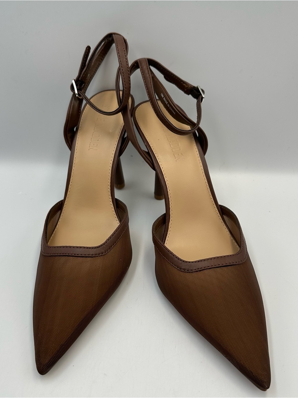 Steve Madden Alliance-M Brown Leather Mesh Heel Womens 10M Ankle Strap Cushion